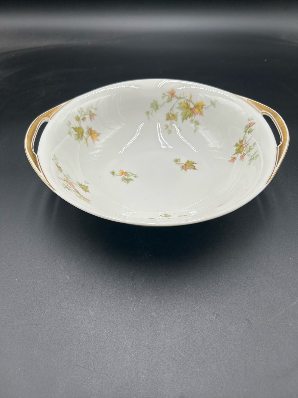 Haviland Limoges serving Bowl with Autumn Leaf Motif and Gold Handles